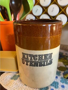 70s Brown and Cream Kitchen Utensil Holder
